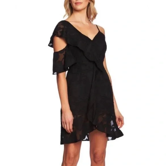 open lace back dress Illusion One Shoulder Black Prom Dress with Split main image 1